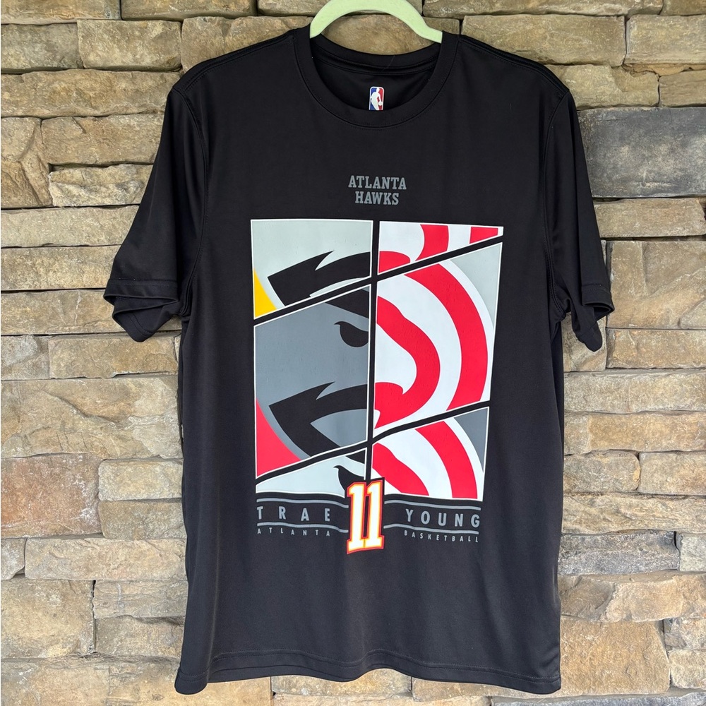 NBA Black and Red Short Sleeve Tee with Geometric Design Trae Young #11